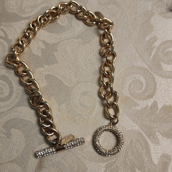 GIA FARELLA Vintage Gold Plated Chunky Chain Necklace Rhinestone Toggle - Picture 4 of 16